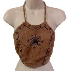 Passport Brown Sleeveless Crop Halter Top